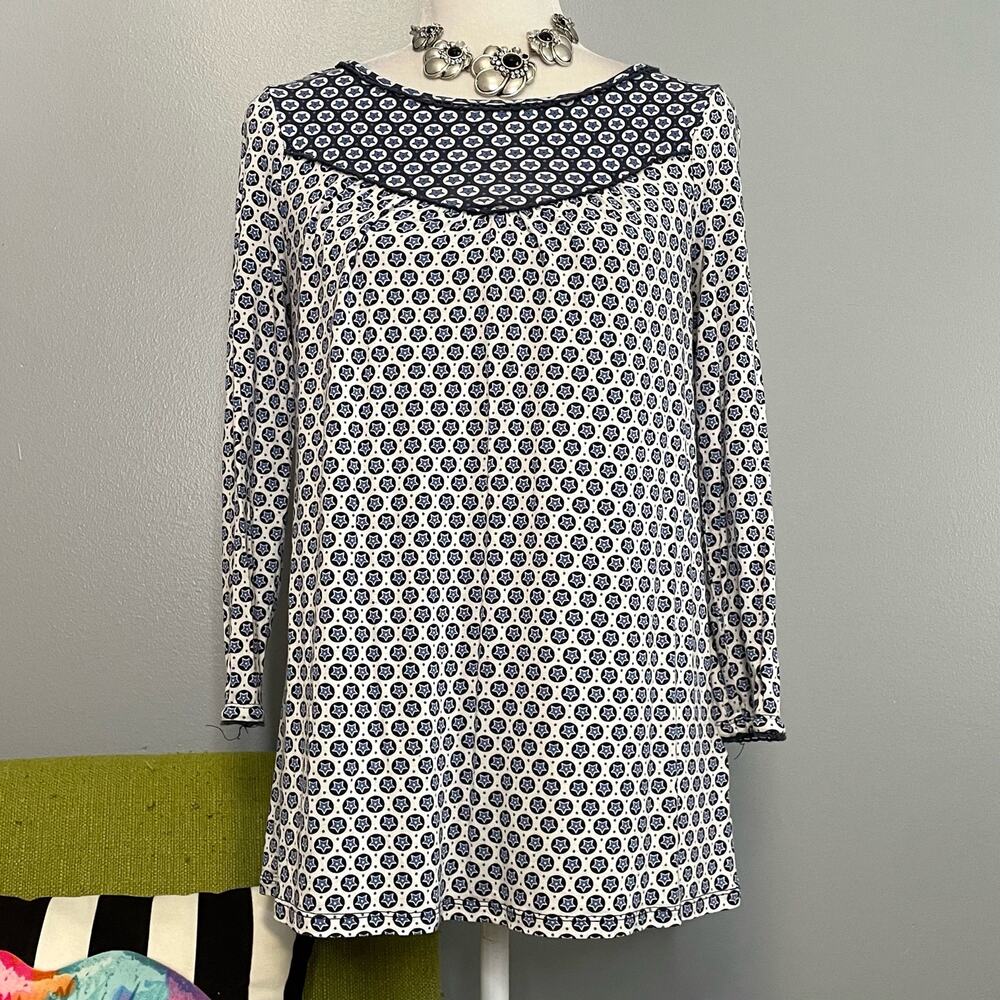 Boden Natasha Blue White Star Jersey 3/4 Sleeve Top 4